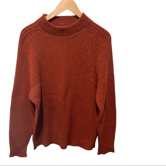 ROBERT BRUCE RUSTIC ORANGE RIBBED SHETLAND WOOL BLEND LONG SLEEVE SWEATER SZ MED - Picture 5 of 14
